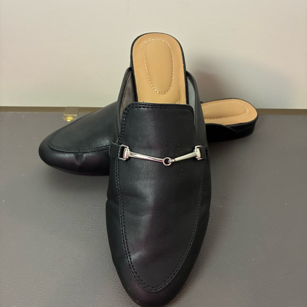 Rachel Zoe Black Leather Horsebit Mules | Size 9